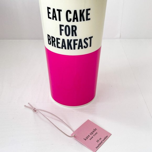 Kate Spade New York Tumbler w/Lid & Straw - Eat Cake For Breakfast - Pink NEW - Picture 6 of 9